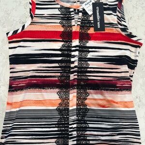 Karl Lagerfeld Striped Sleeveless Camisole in Red, Black, White & Peach